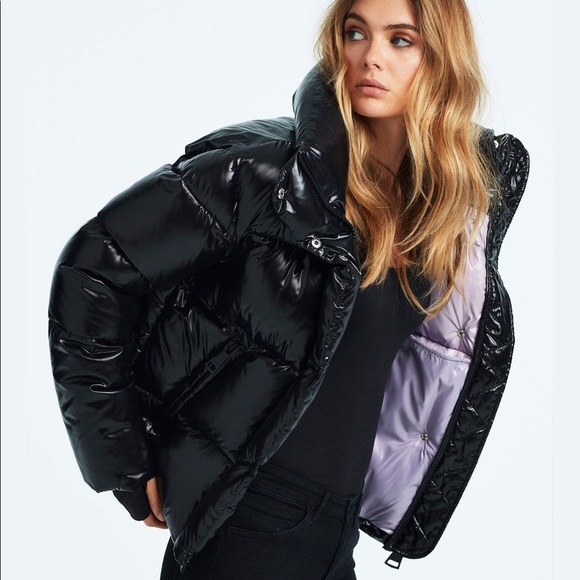 SAM. Andi Short Down Puffer Coat In Jet/wisteria - Picture 3 of 7